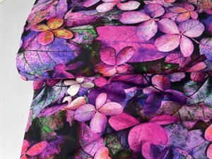 Bomuldsjersey - med smukt efterårs løv i pink toner